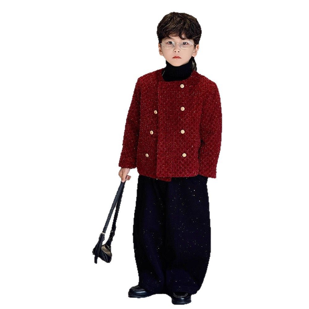 男童小香风加绒外套冬季新款儿童红色痞帅西装加厚洋气主持演出服,淘宝优惠券,粉丝福利购,淘宝优惠卷