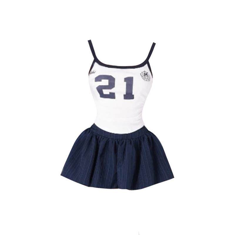 大码胖mm美式辣妹运动风吊带上衣女夏季纯欲甜美显瘦蓬蓬半裙套装,淘宝优惠券,粉丝福利购,淘宝优惠卷