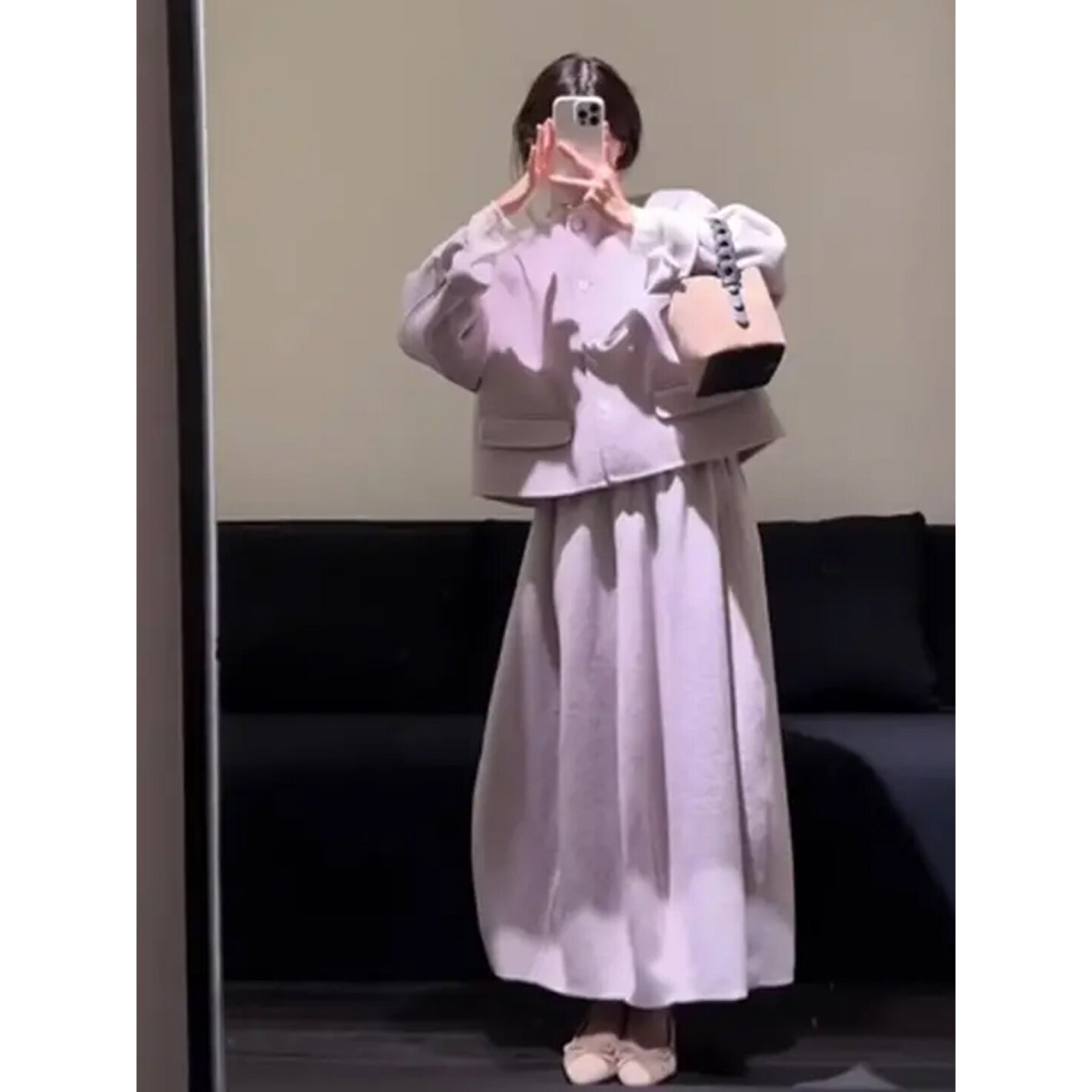 大码胖mm韩系高级感紫色毛呢外套半裙套装女秋季温柔小香风两件套,淘宝优惠券,粉丝福利购,淘宝优惠卷