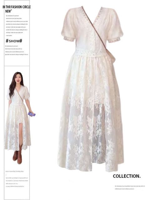 Summer lace dress ຂອງແມ່ຍິງແອວສູງສັ້ນຊຸດສອງສິ້ນ