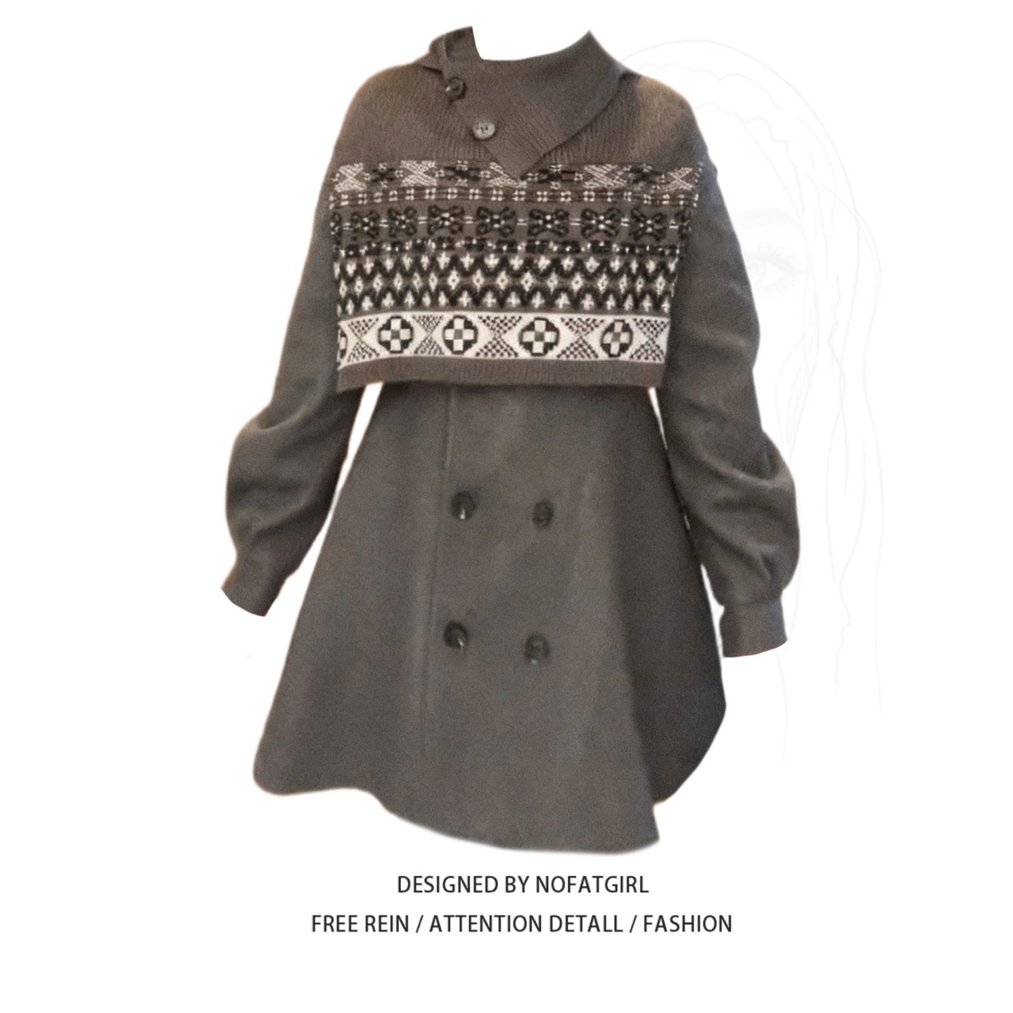 大码胖mm慵懒风针织披肩双排扣毛呢裙女秋冬复古风宽松显瘦两件套,淘宝优惠券,粉丝福利购,淘宝优惠卷