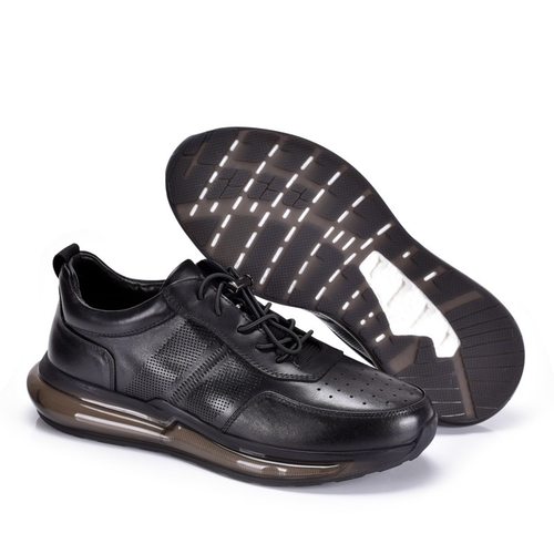 越南撤柜男鞋真皮松紧带懒人鞋打孔气垫减震日常运动牛皮户外鞋 - 图3