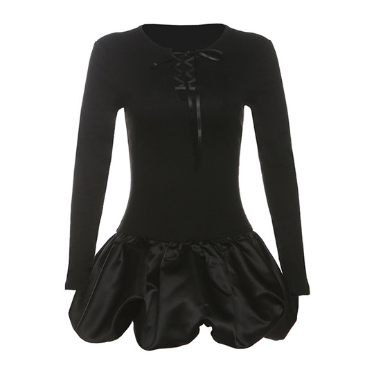 Sweet and cool girly lace-up hollow long-sleeved dress for women