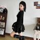 Sweet and cool girly lace-up hollow long-sleeved dress for women