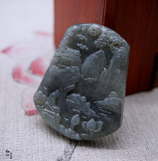 Украшения на шею 和田玉青海料高山流山水牌子吊坠烟青意境悟道挂件玉石毛衣链挂坠