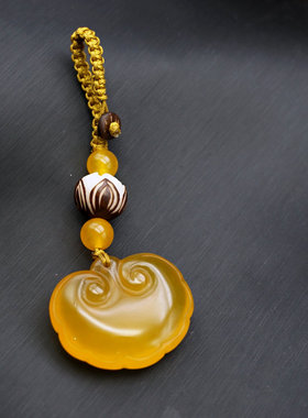 原创设计黄玉髓如意福袋汽车钥匙扣挂件  中国风玉如意福袋配饰