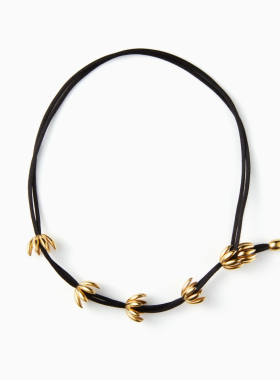 高级金属铜镀18k真金麦穗流苏吊坠黑绳长款毛衣链多戴轻奢项链女