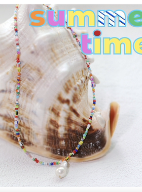 欧美项链串珠母贝eliou度假风