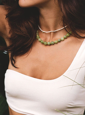 法式项链天然石圆珠链女