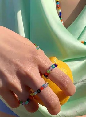 闺蜜花珠日韩街头可调节指环戒指