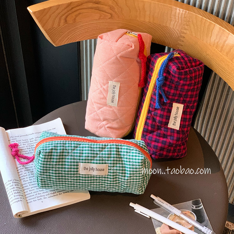 笔袋女生2026新款撞色格子铅笔盒高颜值ins风大容量文具收纳袋,淘宝优惠券,粉丝福利购,淘宝优惠卷