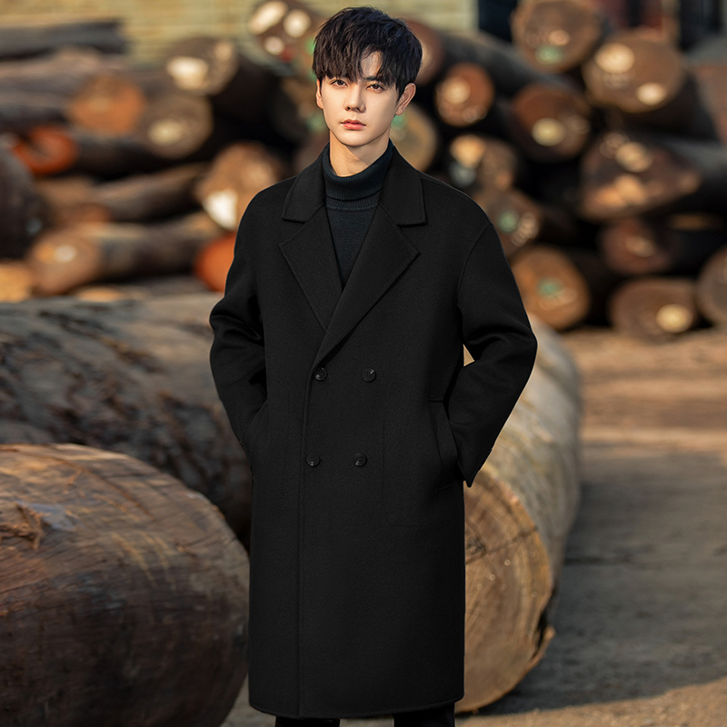 2025秋冬加厚新款羊毛呢子大衣男款高级感双面呢男士英伦风衣外套 - 图2