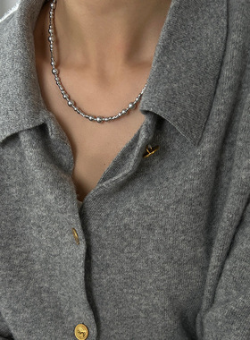 波光粼粼真多麻色清冷施家银灰色珍珠切花项链轻奢高级感毛衣链潮