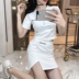 2019 khí chất mới của phụ nữ phù hợp với thời trang ăn mặc gợi cảm người đàn ông nhỏ tuổi thời trang retro hai mảnh mùa hè - Váy eo cao 	váy dây rút eo	 Váy eo cao