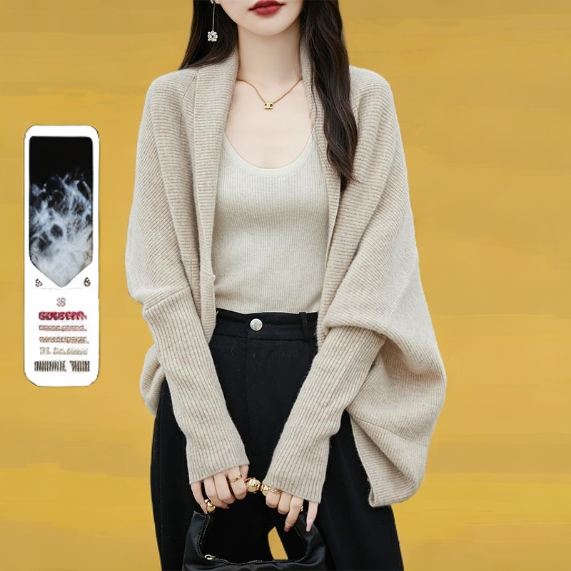 气质外搭羊毛蝙蝠袖开衫女宽松慵懒斗篷秋冬针织毛衣外套披肩上衣,淘宝优惠券,粉丝福利购,淘宝优惠卷