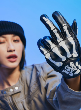 XOTIC官方 骨手印花复合真羊皮机车手套冬季保暖防护骑行越野装备