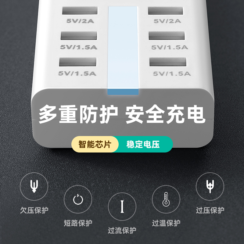 usb多口充电器插头适用苹果安卓通用快充接口工作室多孔插排 - 图1