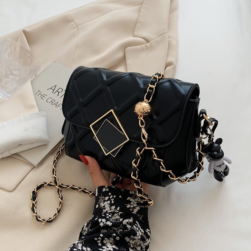 黑色女2023新款潮小金球链条小包包 娜达丽亚箱包女士包袋