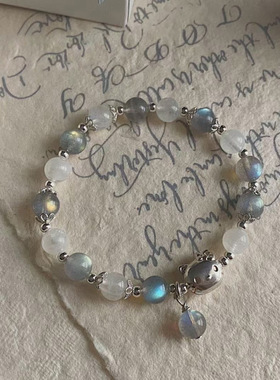 设计感可爱哈喽kitty水晶手链小众甜美灰月光手串招桃花粉晶串珠