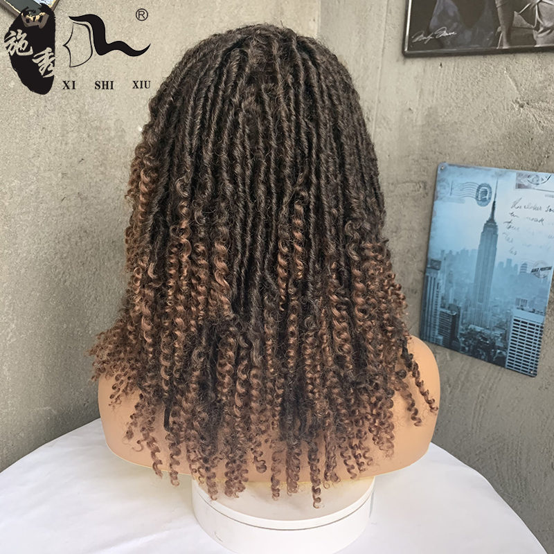 非洲时尚黑人中长款螺丝卷发化纤假发女士欧美头套curly locs wig - 图2