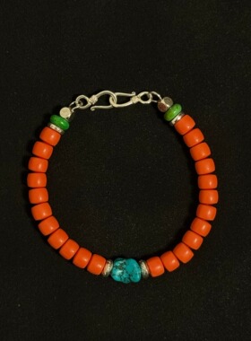 Oasistide珊瑚S925银橘红色手链原创设计送礼物显白神器男女手链