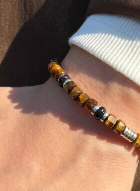 Oasistide 天然虎眼石手链S925银手串男女手链潮流情侣款送礼物