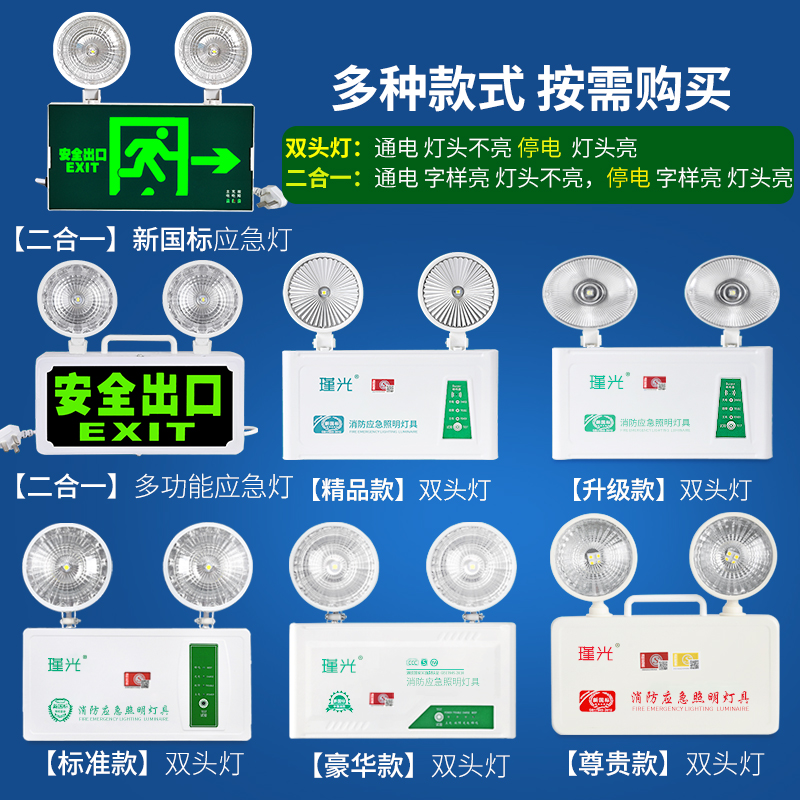 新国标消防应急灯led双头照明灯多功能二合一疏散安全出口指示牌 - 图0