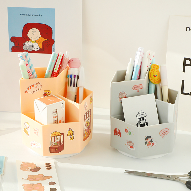 创意可爱旋转笔筒学生办公室宿舍桌面大容量多功能儿童文具收纳盒 - 图2