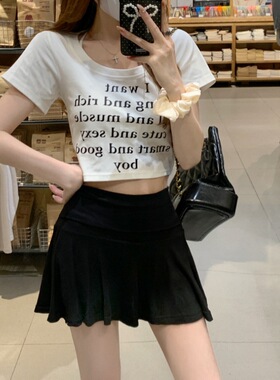 美式灰色褶皱a字半身裙女夏季运动瑜伽裙裤高腰防走光辣妹短裙子