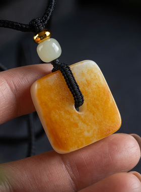 孤品【和田玉·平安扣】保真和田玉方形项链细腻吊坠天然一物一证