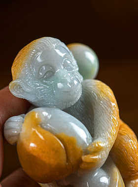 孤品【翡翠.金猴献瑞】桌面家居客厅高档收藏级新款摆件 一物一证