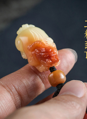 孤品【寿山石·貔貅】手工雕刻招财貔貅挂坠项链男女款  一物一图