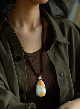 孤品【和田玉.连绵有余】吊坠玉石玉佩男女高档毛衣项链一物一证