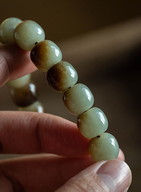 孤品【和田糖玉青玉案】单圈高档手串青玉佛珠男女士手串一物一证