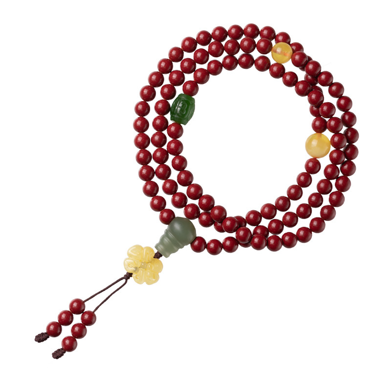 大善堂天然朱砂紫金砂蜜蜡多圈项链 大善堂手链