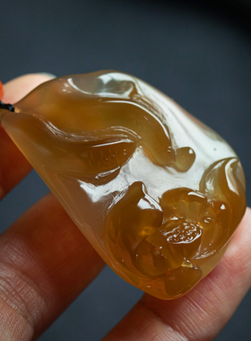 孤品【鱼戏莲叶·玛瑙】精雕刻吊坠项链男女高档玉石礼物一物一图