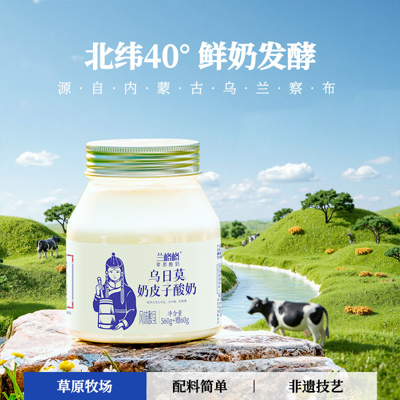 兰格格乌日莫奶皮子酸奶620g内蒙特产草原酸奶大瓶浓稠款