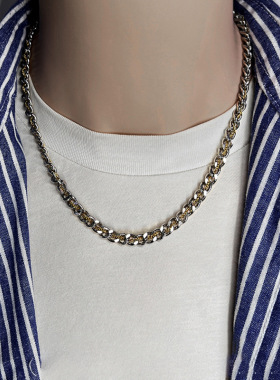 藏金缠绕钛钢项链古巴链