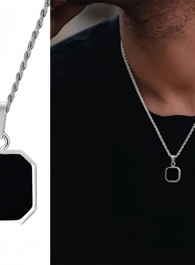 钛钢不掉色方形黑贝项链简约百搭