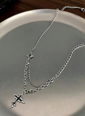 暗黑风黑色十字架项链