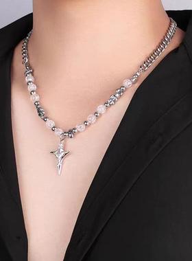 冷淡风星体冰裂珠拼接钛钢项链