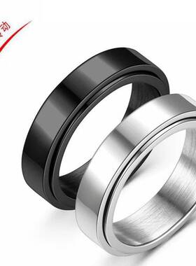 钛钢不掉色光面可转动戒指