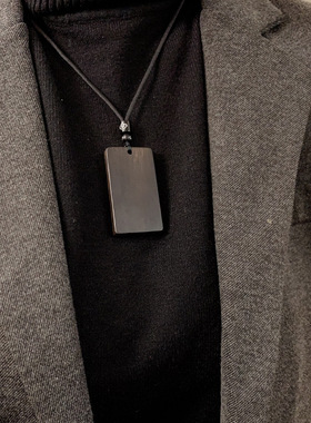 国潮新中式黑檀木无事牌项链