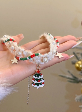 圣诞树吊坠毛绒choker项链
