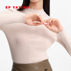 EP YAYING雅莹女装 纯羊毛花瓣领上衣纯色内搭针织衫 春装9922A