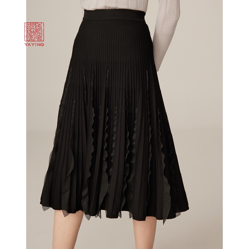 ep雅莹高端系列预售黑色百褶半身裙 雅莹半身裙