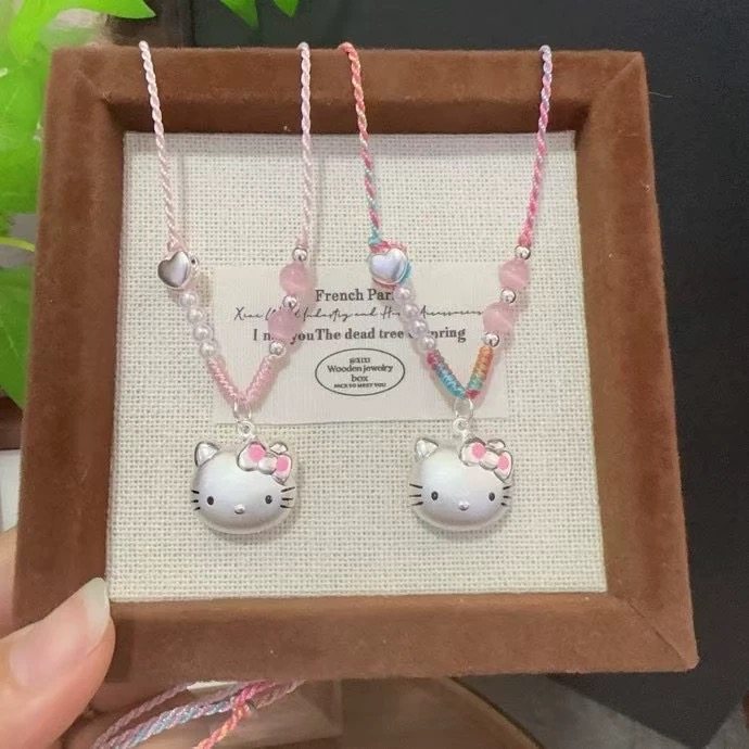 足银999猫头纯银hellokitty手工编绳凯蒂猫银项链吊坠送女友礼物,淘宝优惠券,粉丝福利购,淘宝优惠卷