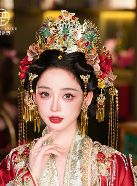 新娘结婚汉服发饰古典传统龙凤褂秀禾服古装饰品明制汉唐婚礼头饰