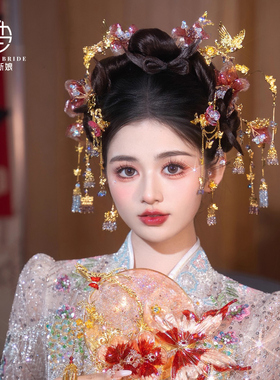 2026新款甜美新娘粉红色减龄中式秀禾小众新娘头饰发钗发饰