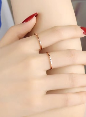 18K金极细菱格戒指女AU750玫瑰金